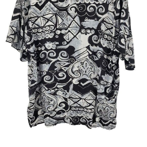 Vtg 80s Mens Sz 1X Short Sleeve Black White Tiki Rayon Button-Up Shirt Hawaiian - Picture 6 of 9